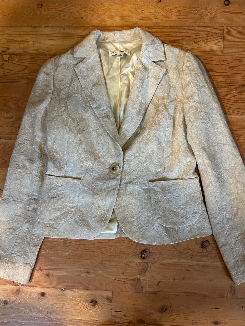 Banana Republic Cream Lace-Textured Single-Button Blazer